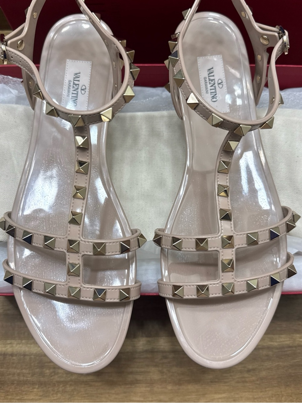 Valentino Patent Studded T-Strap Sandals